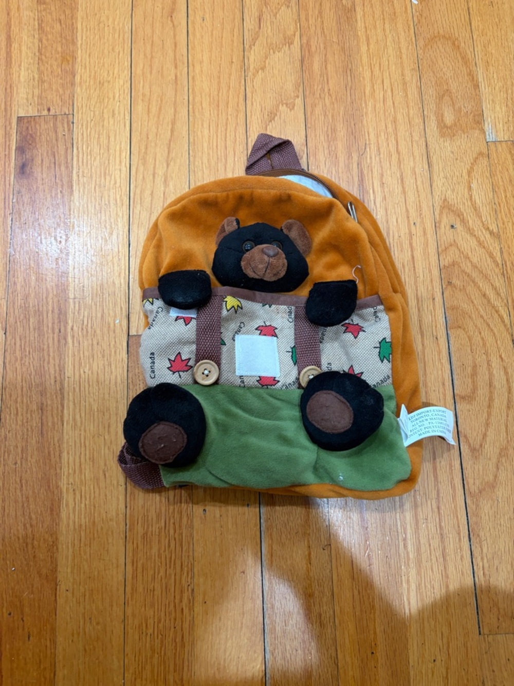 Plush Bear Children's Backpack in Brown, Green, Tan